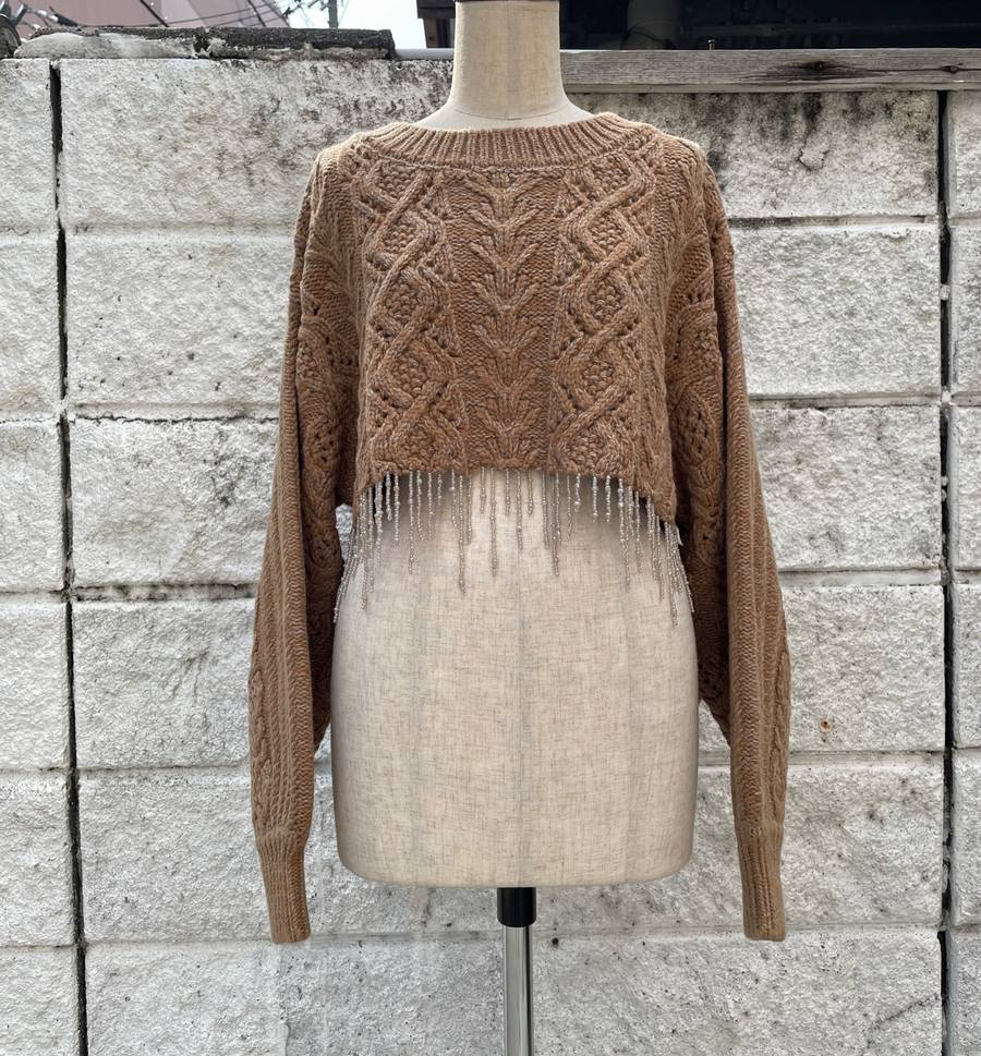 SALE/セール (un)decided アンディサイデッド Cable-knit sweater Ver, Fringe Corn ケーブルニット