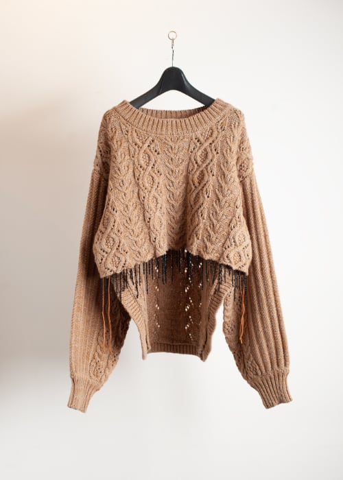 SALE/セール (un)decided アンディサイデッド Cable-knit sweater Ver, Fringe Corn ケーブルニット