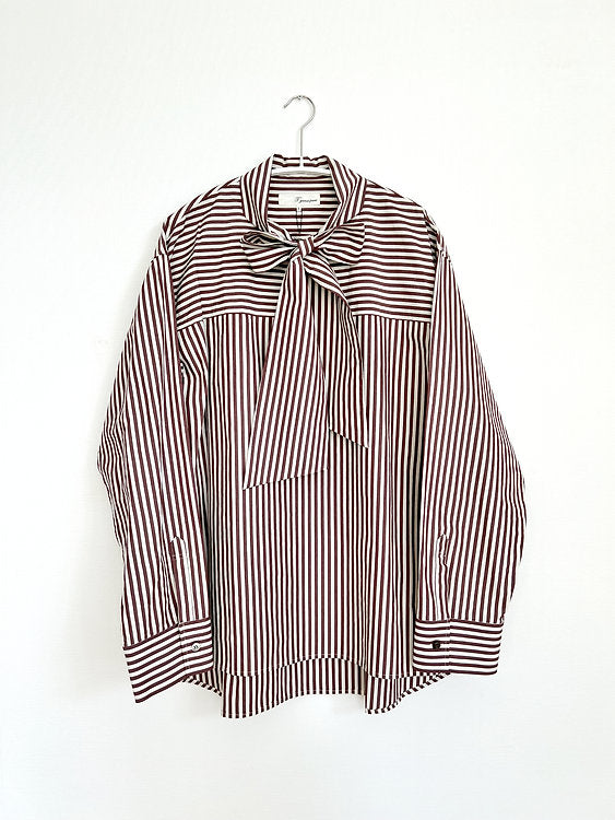 t.yamai paris ティ ヤマイ パリ オーガニックコットンストライプボーカラーブラウス