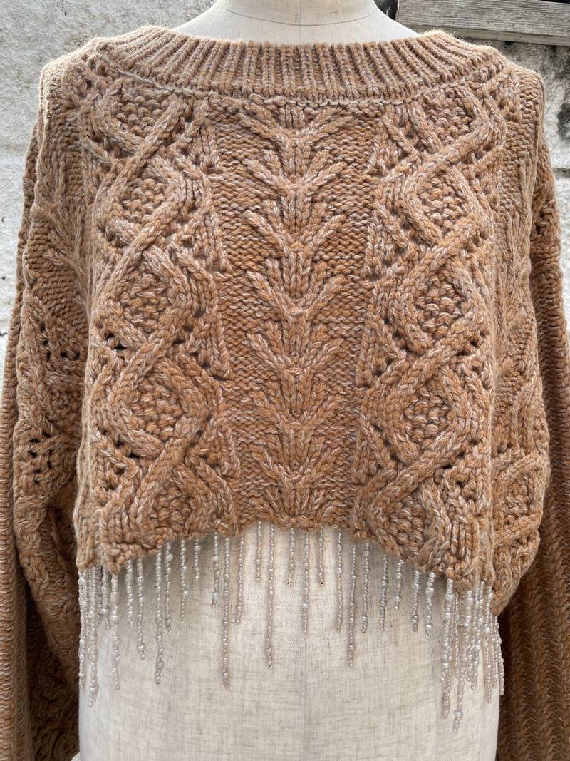 SALE/セール (un)decided アンディサイデッド Cable-knit sweater Ver, Fringe Corn ケーブルニット