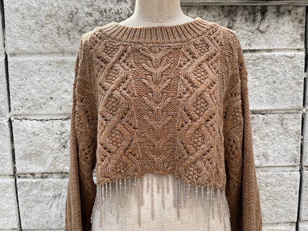SALE/セール (un)decided アンディサイデッド Cable-knit sweater Ver, Fringe Corn ケーブルニット