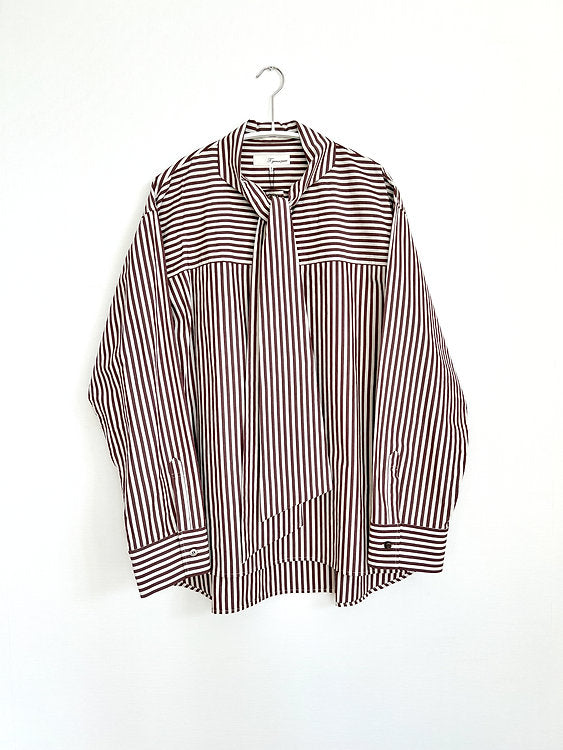 t.yamai paris ティ ヤマイ パリ オーガニックコットンストライプボーカラーブラウス