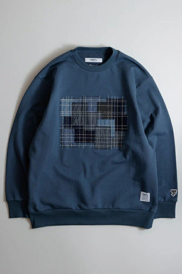 FDMTL ファンダメンタル BORO EMBROIDERED SWEAT SHIRT (NAVY)