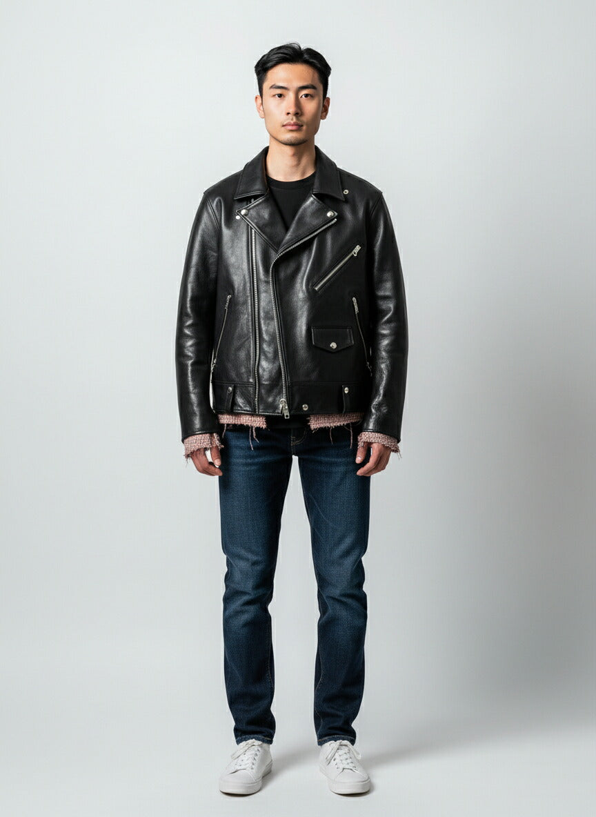 SEVESKIG セヴシグ Cow Leather D-Pocket Riders カウレザー Dポケットライダースジャケット